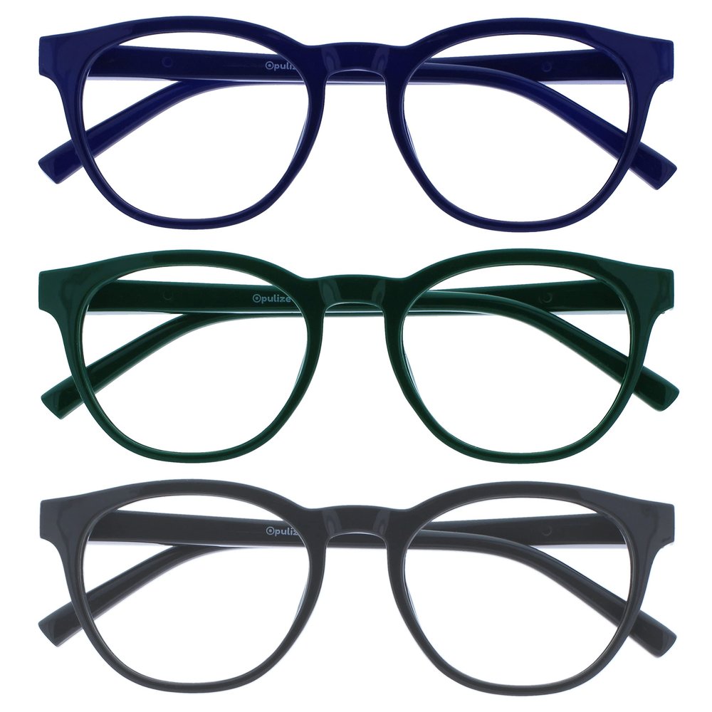 OPULIZE BLU Blue-Light-Filter Reading Glasses for Women and Men, Round Frame, 3-Pack, +3.50