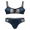 MSemis Men's Sissy Lingerie Set, Sheer Lace Bra and Thong, Dark Blue, M view 1