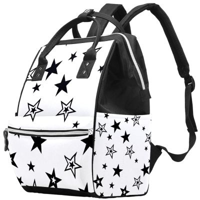 Diaper Bag with White Stars and Red Pattern, Large-Capacity Baby Backpack