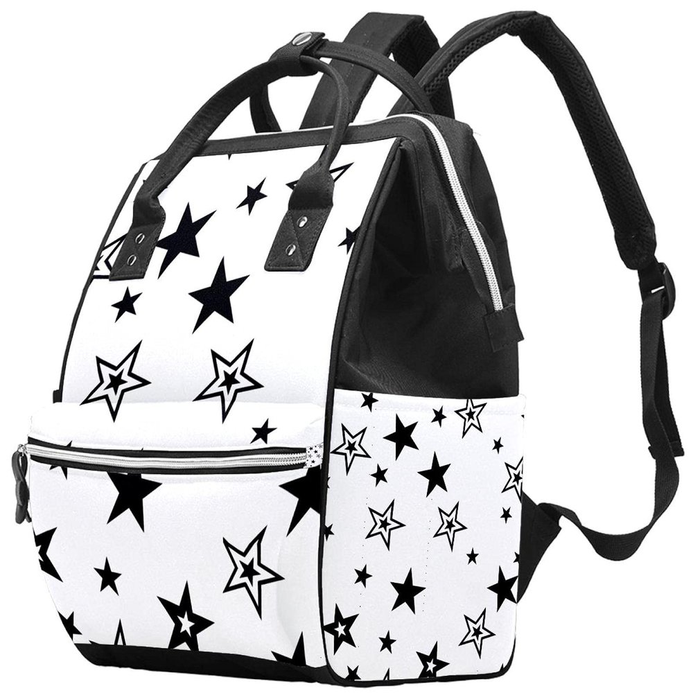 Diaper Bag with White Stars and Red Pattern, Large-Capacity Baby Backpack