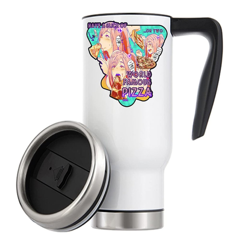 Kinky Hentai Meaty Sauce Pizza Girl Thermal Travel Coffee Mug, 480 ml, White