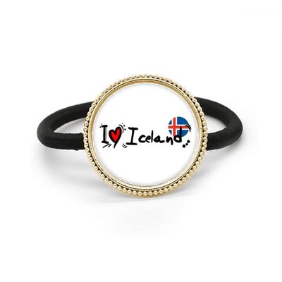 Silver-Tone Metal Hair Tie with “I Love Island” Inscription and Heart Illustration