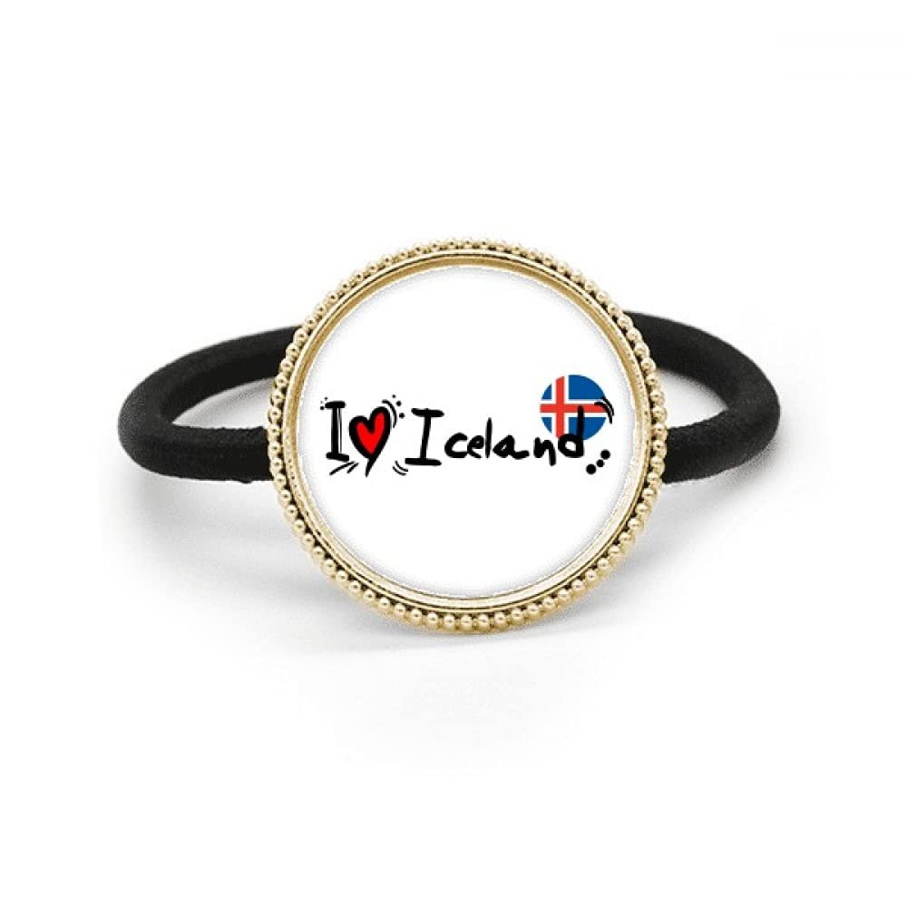 Silver-Tone Metal Hair Tie with “I Love Island” Inscription and Heart Illustration