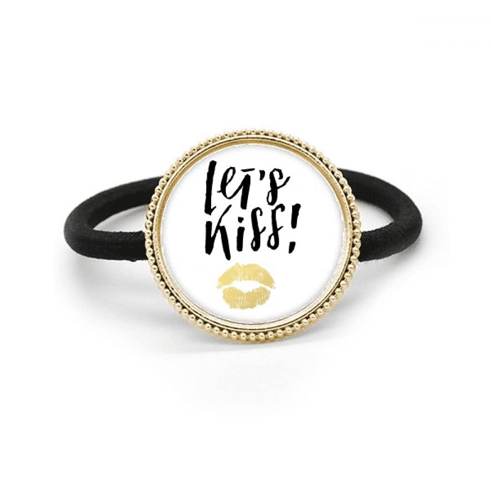 Let's Kiss Hair Tie and Elastic Band, Handwritten Quote, Silver-Colored Metal