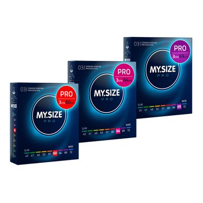 MY.SIZE PRO Elite Condoms, 60/64/69 mm, 3×3 Count, Extra-Pure Vytex Latex, Easy to Open