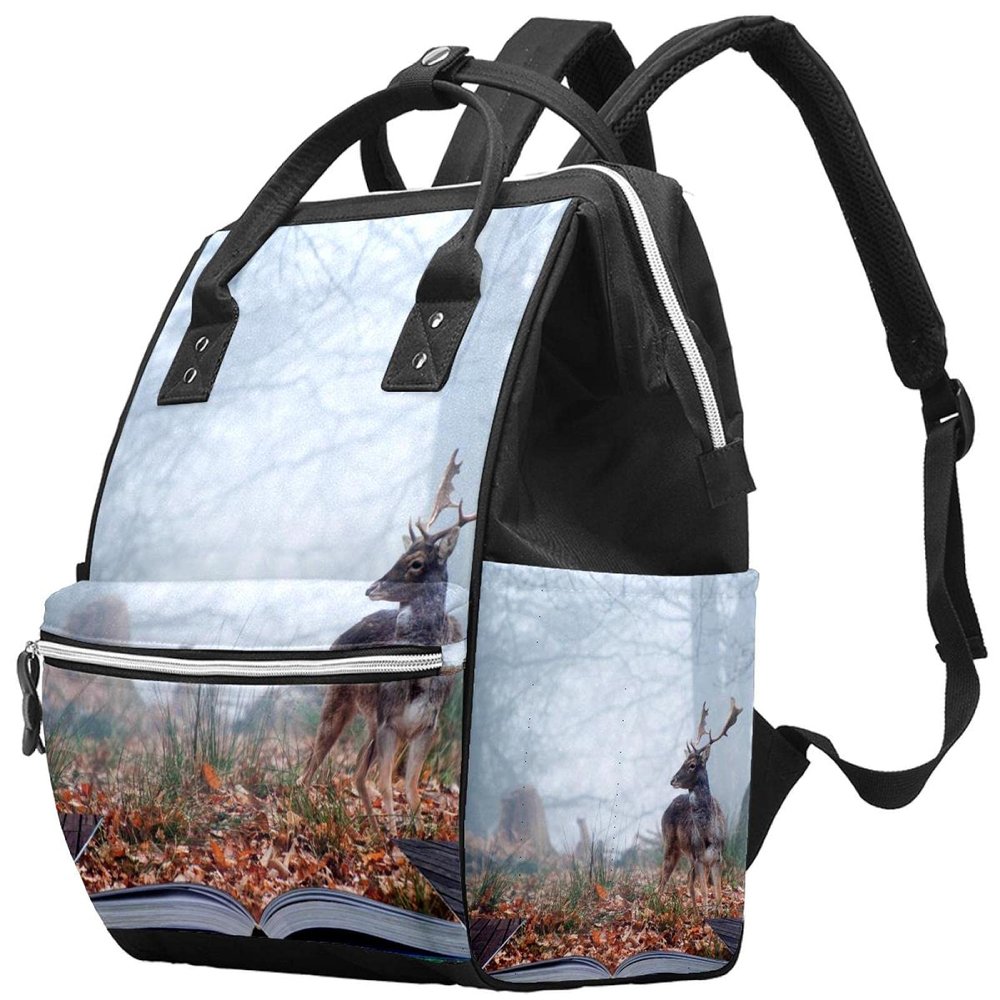 Diaper Backpack with Fallow Deer and Magical Book Print