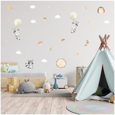 Personalized Watercolor Raccoon Wall Sticker with Name – No. 17, No Custom Name