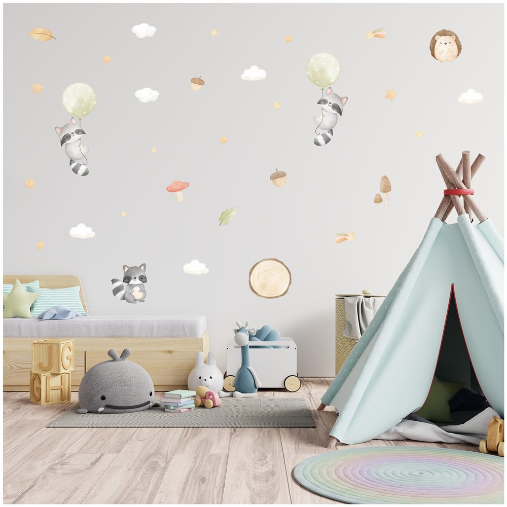 Personalized Watercolor Raccoon Wall Sticker with Name – No. 17, No Custom Name