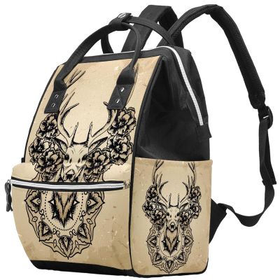 Diaper Backpack with Deer, Flowers, and Mandala Design
