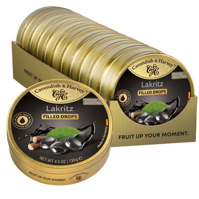 Cavendish & Harvey Filled Licorice Drops, 11 x 130 g Cans, Stock Pack | Special Edition | Vegan, Halal, Kosher