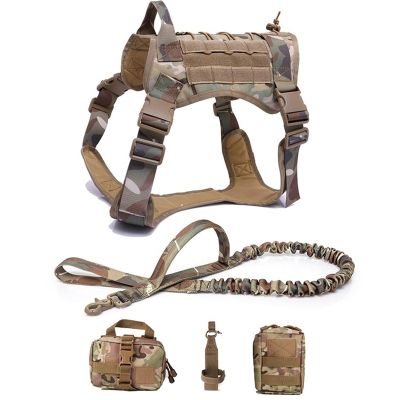 Tactical Dog Harness and Leash Set for Medium and Large Dogs, MOLLE Vest, CP, XL