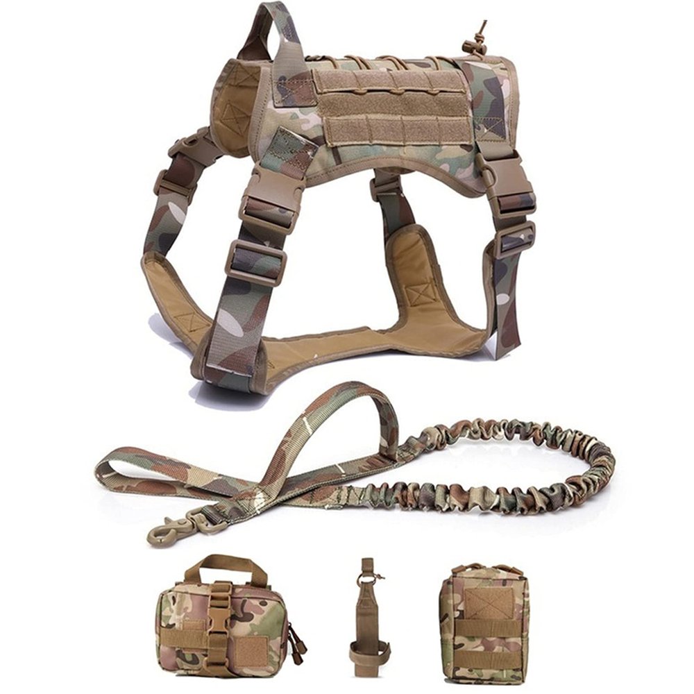 Tactical Dog Harness and Leash Set for Medium and Large Dogs, MOLLE Vest, CP, XL
