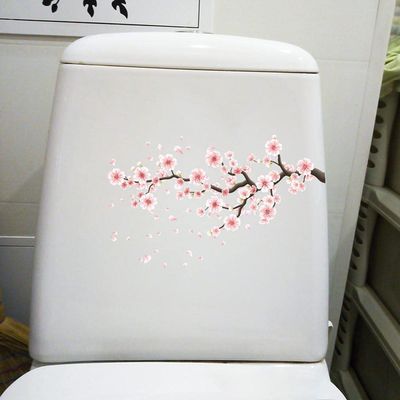 SHMAZ Fresh Pink Peach Blossom Branch Toilet Lid Sticker and Wall Decor