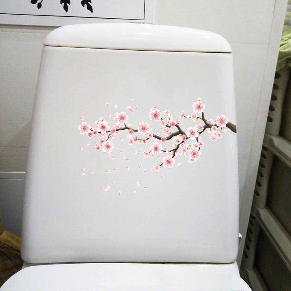 SHMAZ Fresh Pink Peach Blossom Branch Toilet Lid Sticker and Wall Decor