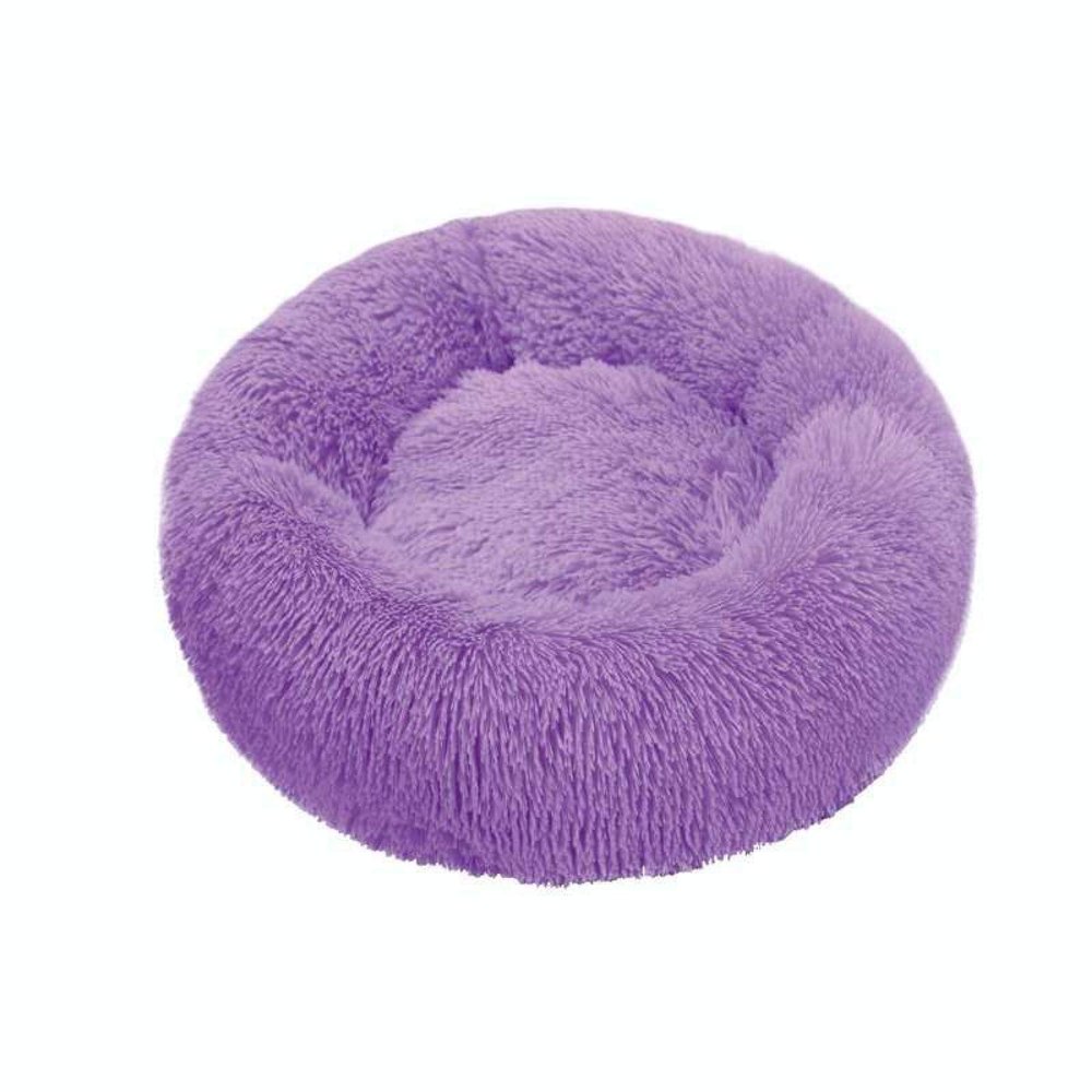 Round Soft Plush Cat Bed House, 40 cm, Purple