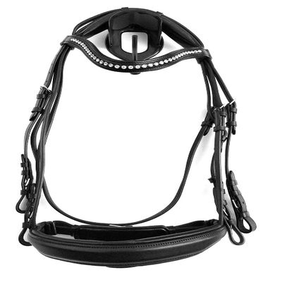 Gs Anatomical Double Bridle with Pressure-Relieving Crownpiece, Bit Cutout, Black (X-Full)