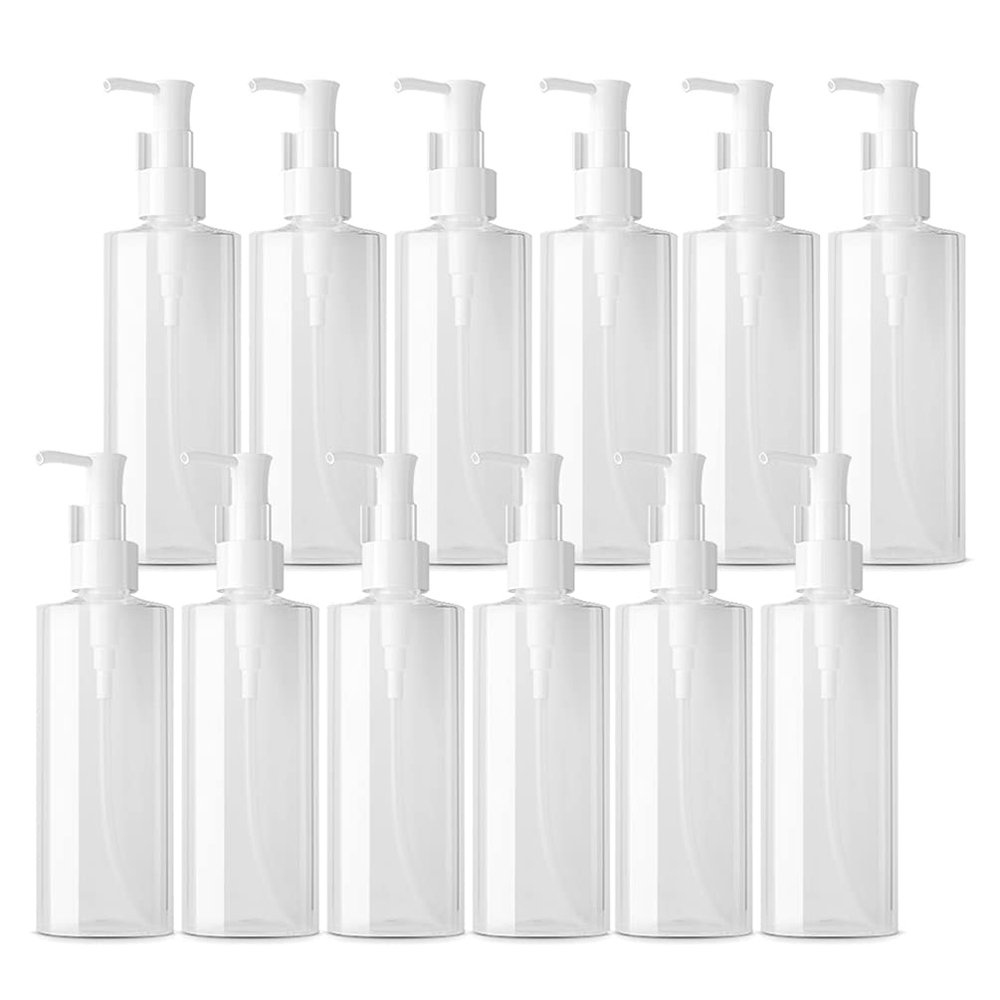 TIANZD 12-Pack 150 mL Clear Oval Plastic Pump Bottles with Funnels