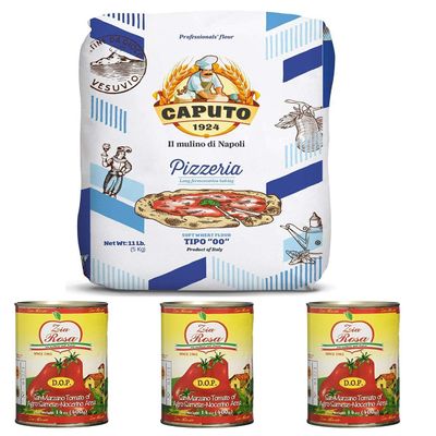 Test Package: Caputo Pizzeria Flour 5 kg + 3 x Zia Rosa DOP San Marzano Tomatoes from Campania, 400 g Cans