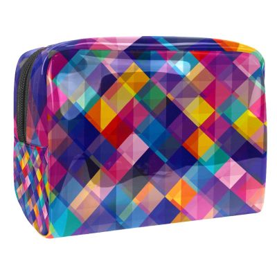 Geometric Cosmetic Bag for Women and Girls, Zipper Closure, Black
