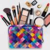 Geometric Cosmetic Bag for Women and Girls, Zipper Closure, Black view 3