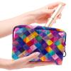 Geometric Cosmetic Bag for Women and Girls, Zipper Closure, Black view 4