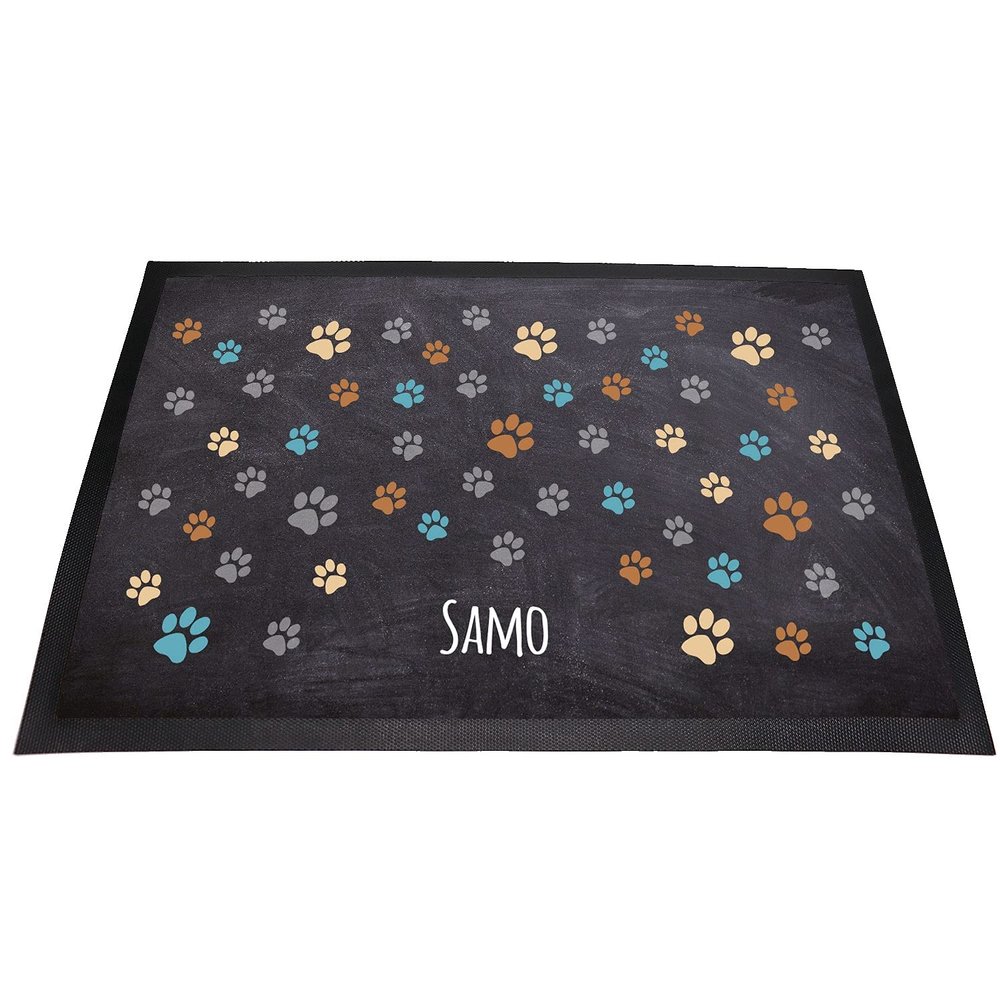 Personalized Paw Print Dog Feeding Mat | Washable | (Colorful Paws 1)