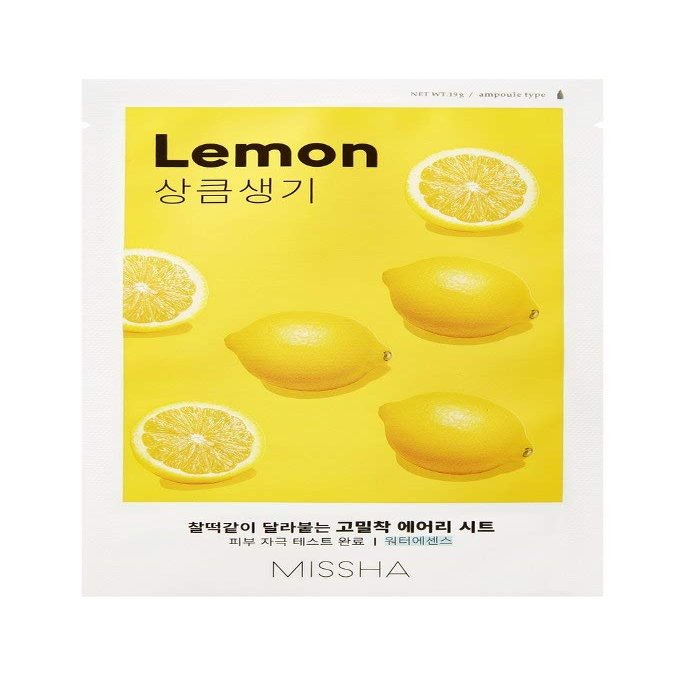 MISSHA Airy Fit Sheet Mask Lemon, Water Type, for Dry Skin, Hydrates, Reduces Age Spots, 1 pc