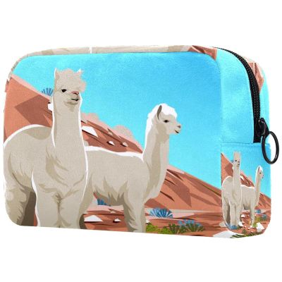 Cute Alpaca-Llama Makeup Bag with Zipper, Travel Cosmetic Organizer for Women and Girls