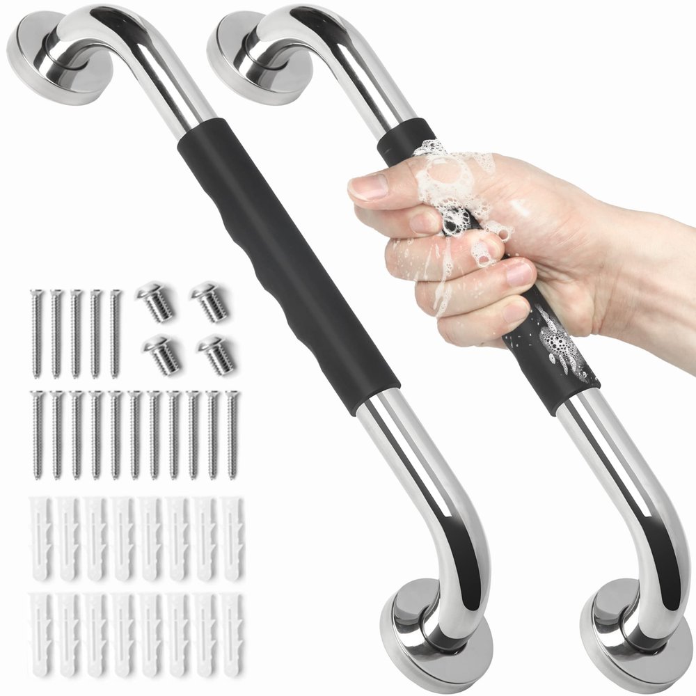 Tesuchan Shower Grip, 40.6 cm, Non-Slip Handles for Shower Safety, Stainless Steel, 2 Pieces