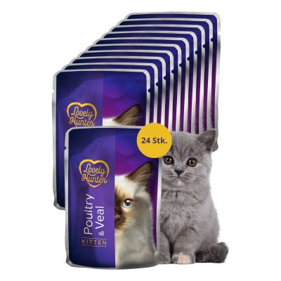 Lovely Hunter Kitten Food, Growth, Poultry and Veal, 24 x 85 g