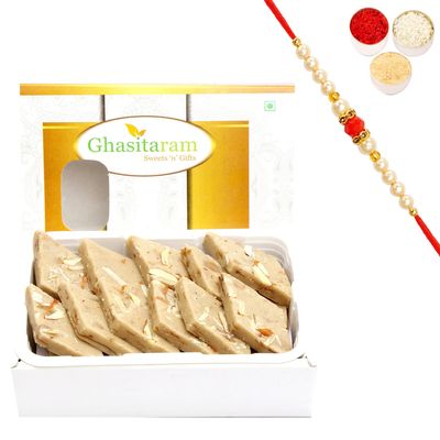 Ghasitaram's Gulkand Kaju Katli, 200 g, with Beaded Rakhi