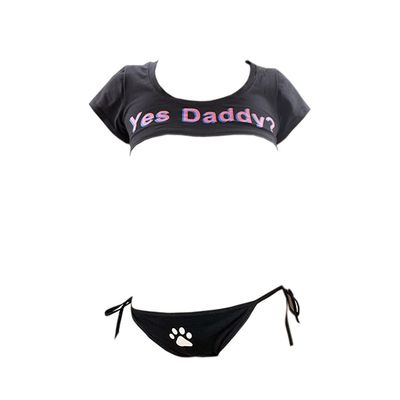 Japanese Lingerie Sexy Crop Top Cheeky Underwear Anime Cosplay Set, Large