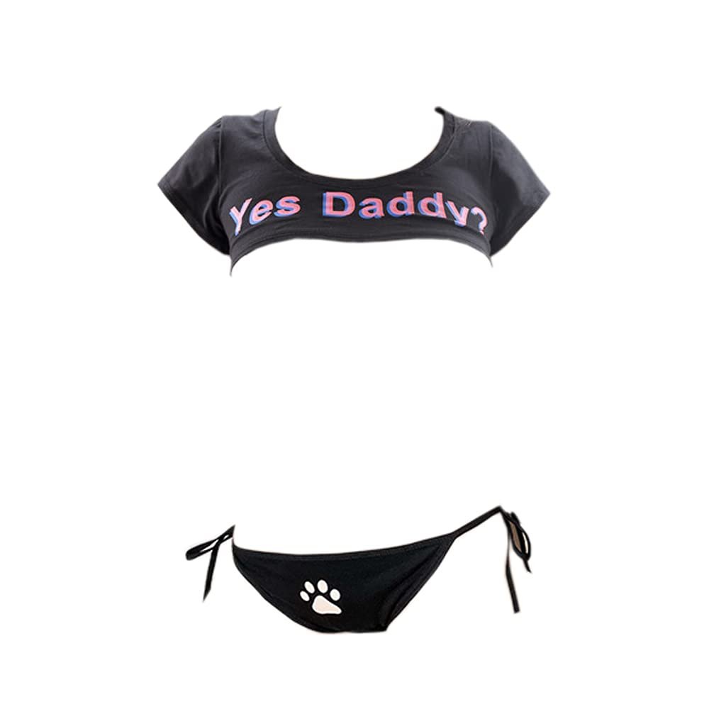 Japanese Lingerie Sexy Crop Top Cheeky Underwear Anime Cosplay Set, Large