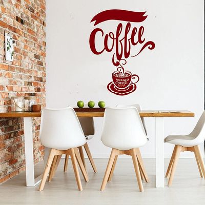 Coffee Shop Wall Stickers, Coffee Beans, Milk Tea and Cup Vinyl Decals, 57 x 74 cm