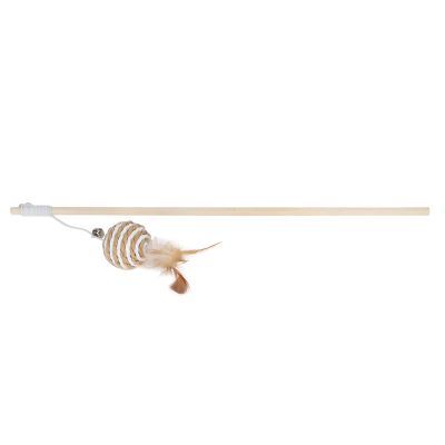 EVTSCAN Wooden Cat Teaser Wand with Ball and Feather