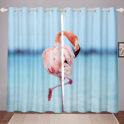 Homemissing Tropical Flamingo Window Curtains, 137 x 117 cm, Light Blue