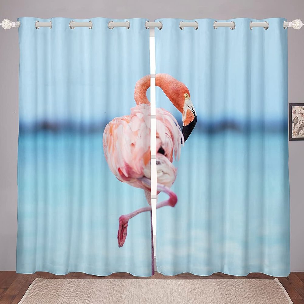 Homemissing Tropical Flamingo Window Curtains, 137 x 117 cm, Light Blue