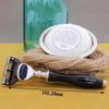 Haryali London Men's Shaving Set in Handmade Leather Case, 5-in-1 Safety Razor Set with Stand, Fusion 5-Compatible Razor, Brush, Stainless Steel Bowl and Shaving Soap view 3