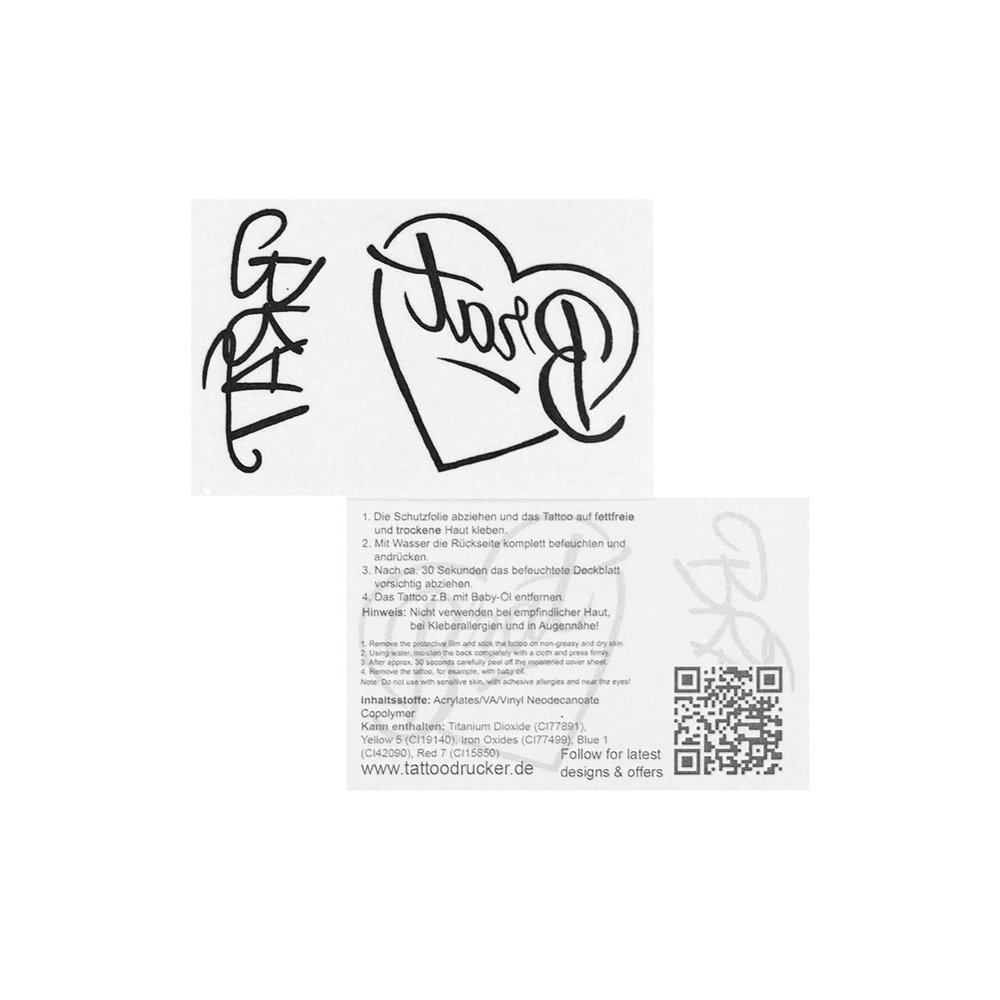 1 x Brat Tattoo Set – Black Lettering and Heart – Sexy Klimky Fetish Tattoo