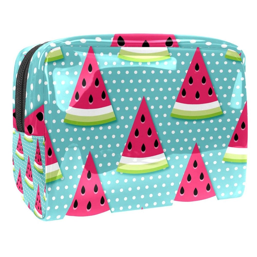 Watermelon-Pattern Cosmetic Bag, Yellow Background, Zippered Travel Organizer for Women and Girls