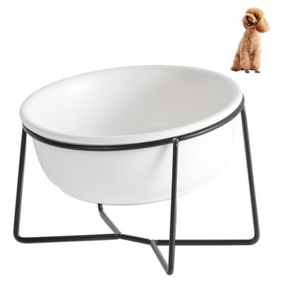 Elevated Ceramic Dog Bowl with Stand, Double Bowl, 530 ml