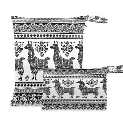 2-Pack Waterproof Wet Bags, Cute Alpaca & Llama Print, Reusable Washable Diaper Organizer Bags