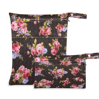 2-Pack Waterproof Wet Bags with Rose Flower Print