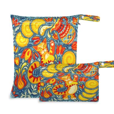 2-Piece Waterproof Wet Bags with Flower, Cat and Pancake Prints