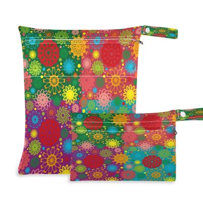 2-Piece Waterproof Reusable Wet Bag Set, Spring Floral, Washable Organizer Bags for Toddler Diapers