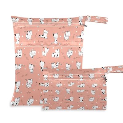 2-Pack Waterproof Wet Bags, Cat Pink, Reusable Washable Organizer Bags for Toddler Diapers