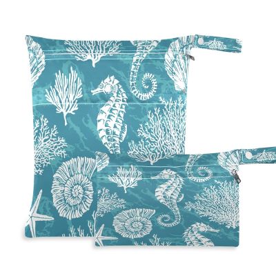 2-Piece Waterproof Wet Bags, Ocean Seahorse Coral