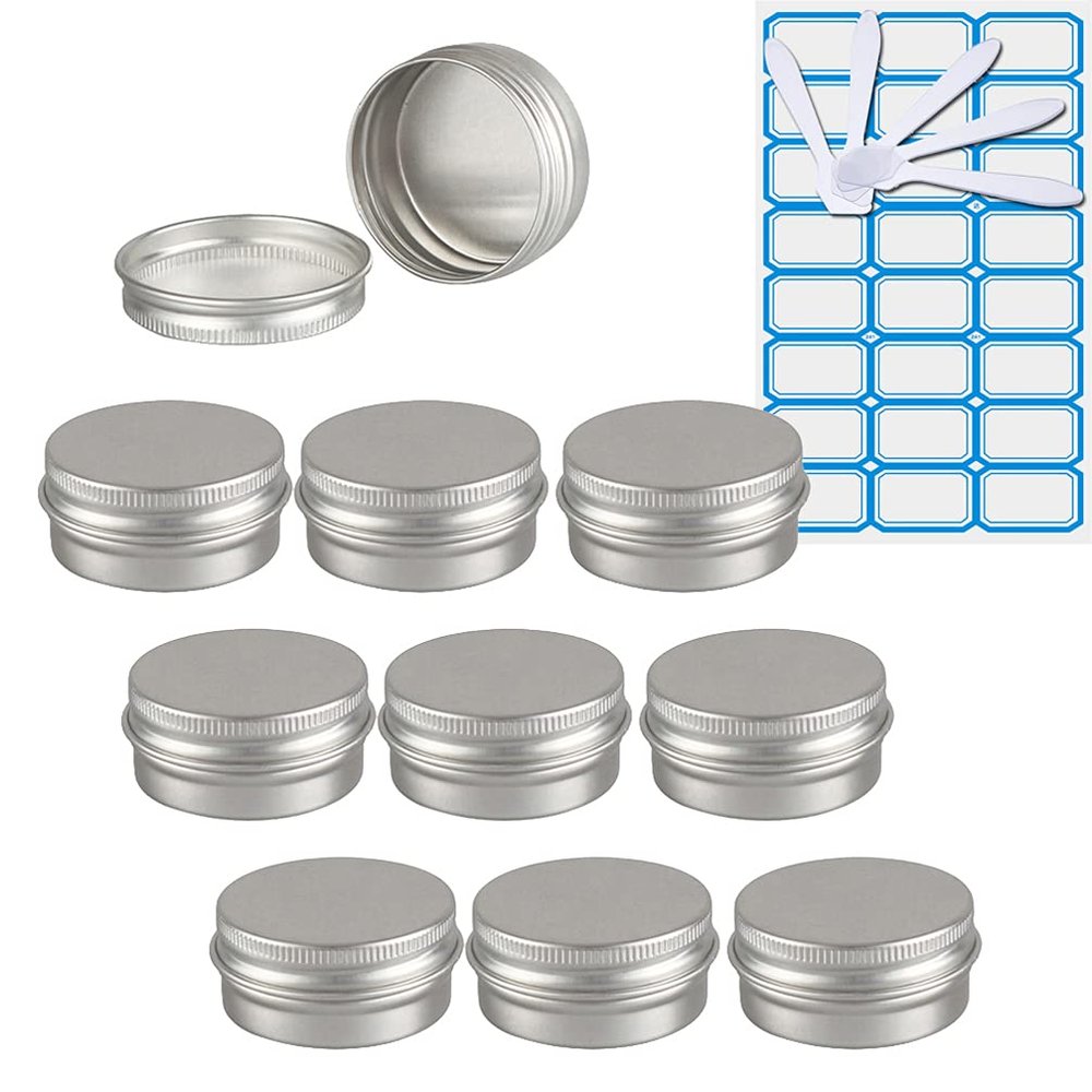 ZEOABSY 10-Pack 10 mL Round Silver Aluminum Tins with Screw Lids