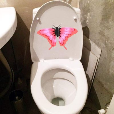 SHMAZ Cartoon Red Butterfly Toilet Lid Sticker, 20.4 x 13.8 cm