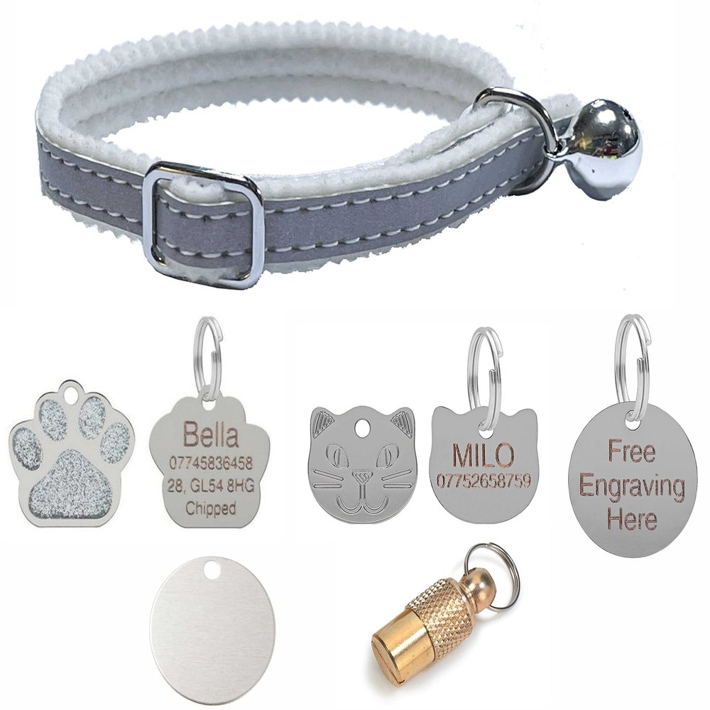 Reflective Cat Collar with Safety Elastic and Optional Personalized Tag